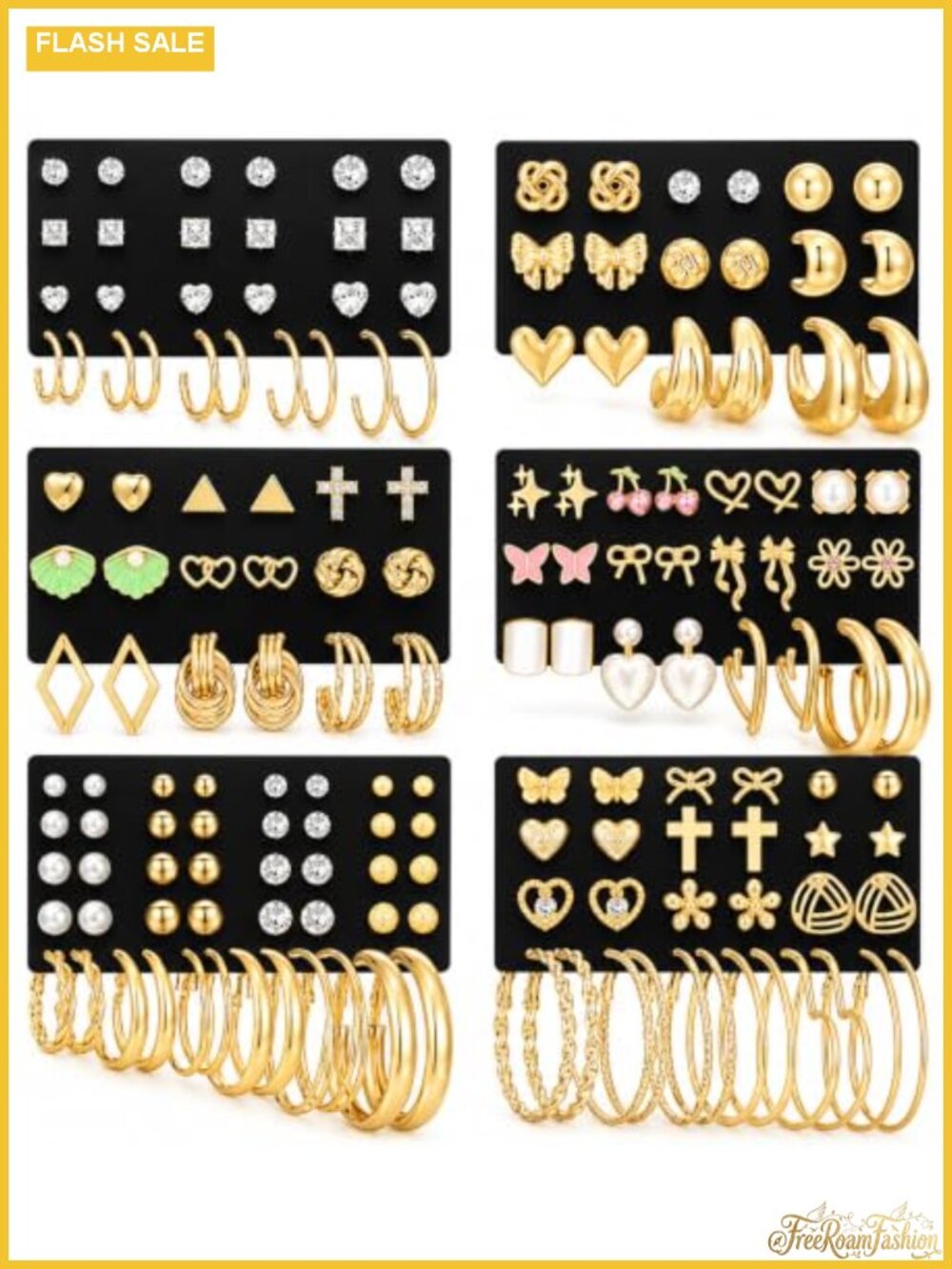 81 Pairs Gold Stud Hoop Earrings Set Women Multipack - Pearl CZ Butterfly Heart